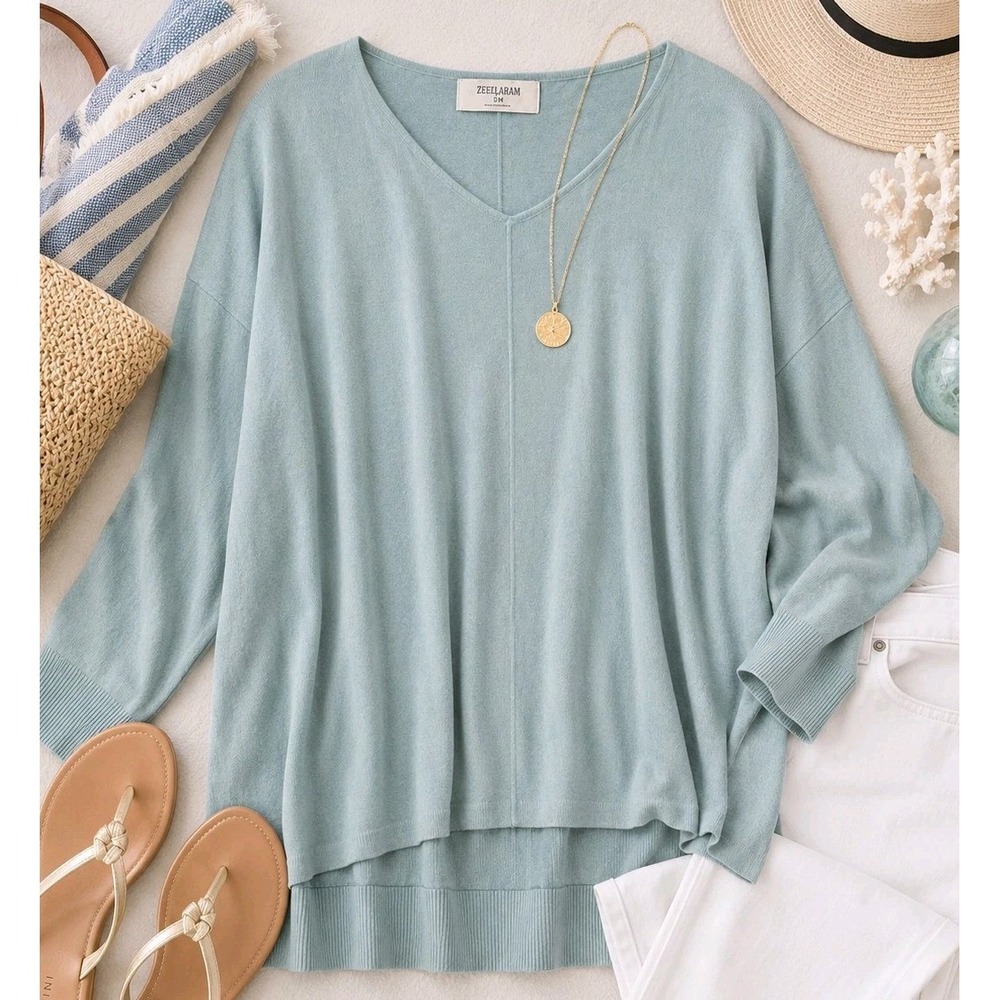 Zenana XL Soft Luxe Tunic Sweater Coastal Blue Oversized Minimalist Lightweight